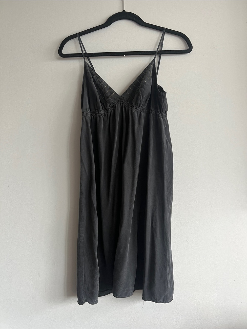 Aritzia Black V-Neck Slip Dress with Smocked Underbust
